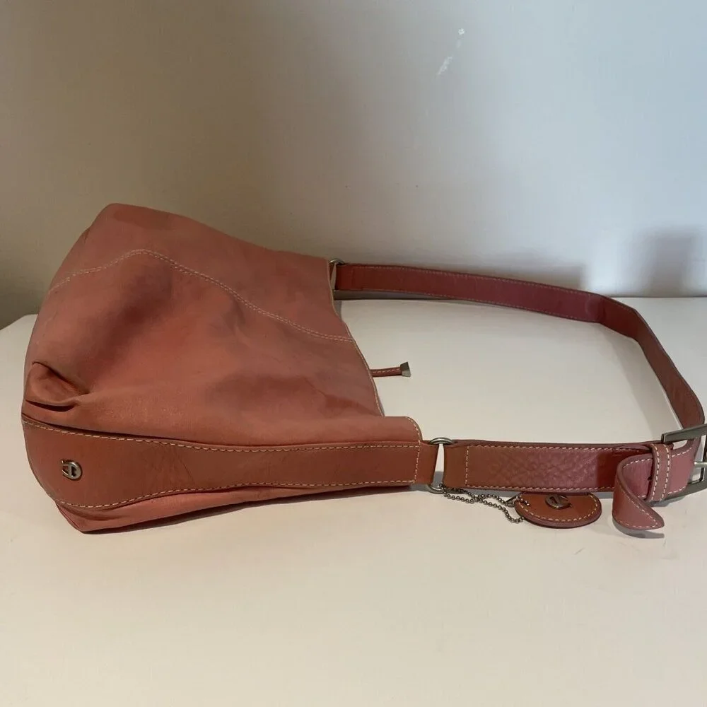 Vintage Etienne Aigner Leather Shoulder Bag Handbag Pink Tassel Bag Charm RARE